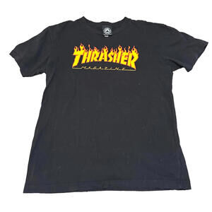 Thrasher Magazine Shirt Men Small S Black Short Sleeve Skateboarding Flames Fire